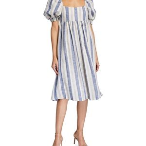 NWT Alice + Olivia Bauery Striped Puff Sleeve Midi Dress